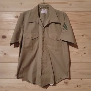 USMC Service Uniform Khaki Dress Short Sleeve Shirt Size L 24x30 Made In USA